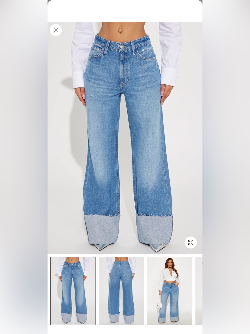 Fashion Nova Light Blue High-Rise Wide Leg Cuffed Jeans